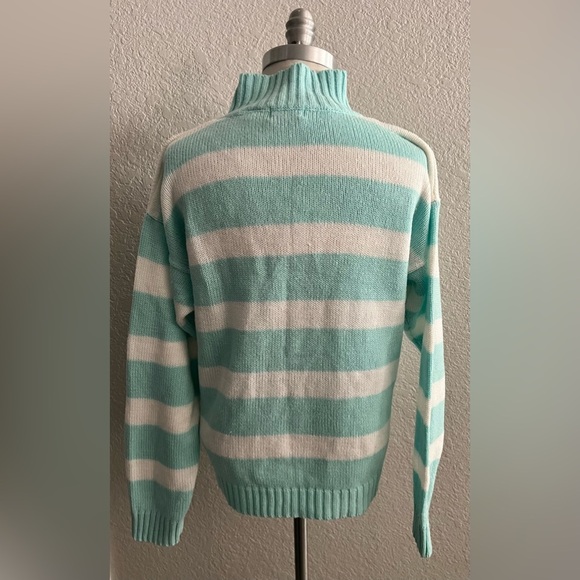 Vtg Favorites Brand Acrylic half button down striped sweater size M blue white - Picture 3 of 5